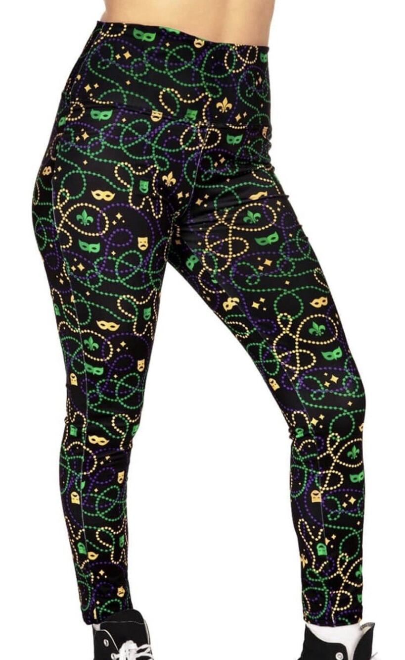 Tipsy Elves Mardi Gras Leggings, Non See-Through Mid Waisted Size Large *READ..